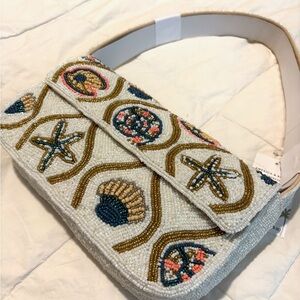 Coastal Beaded Shoulder Bag Seashell Starfish Beach Statement Purse